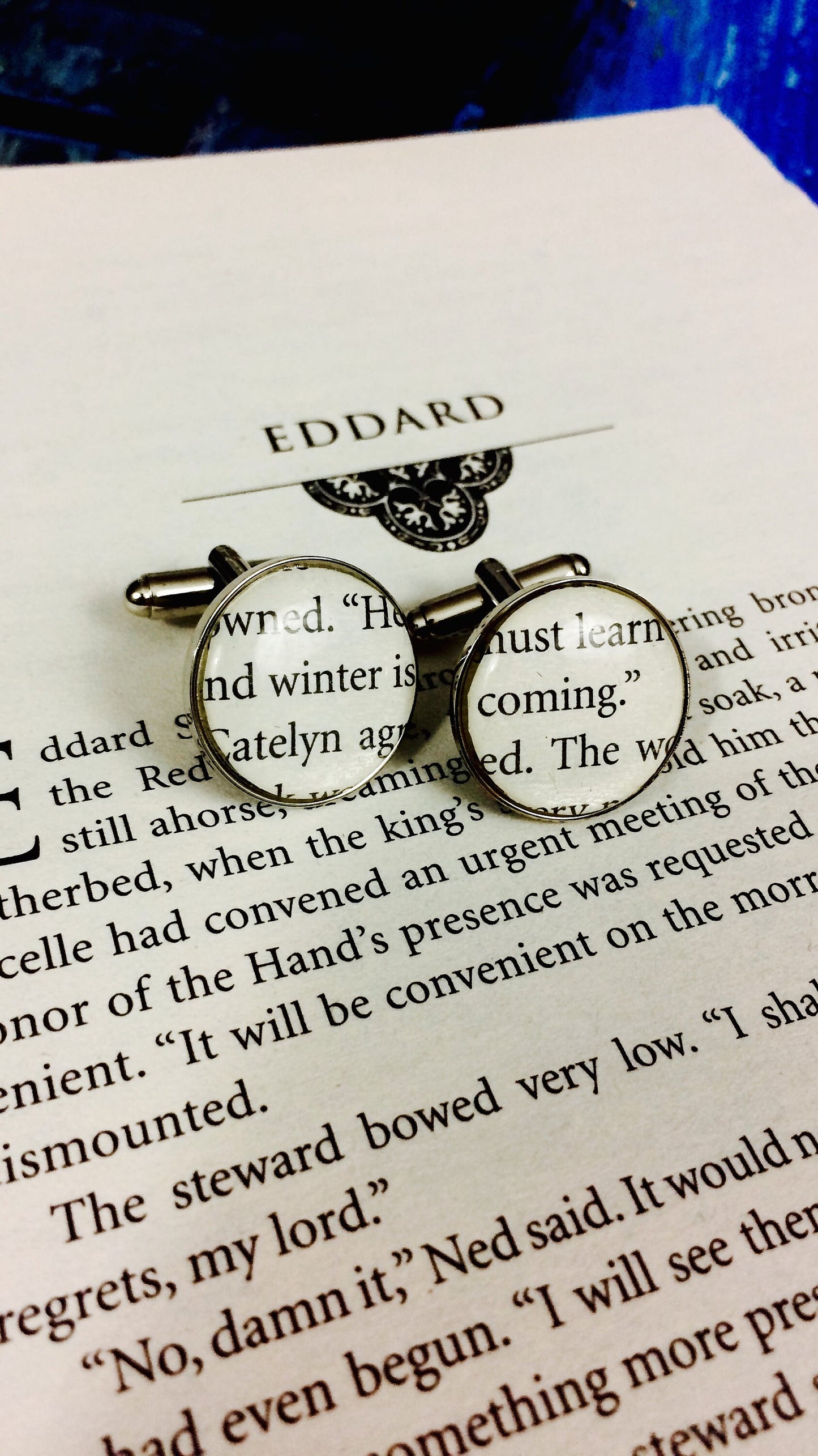 Game of Thrones Wedding cufflinks. Recycled book. Quotes. Winter is Coming. Moon of my life My Sun and Stars. Valar Morghulis. Gift for him.