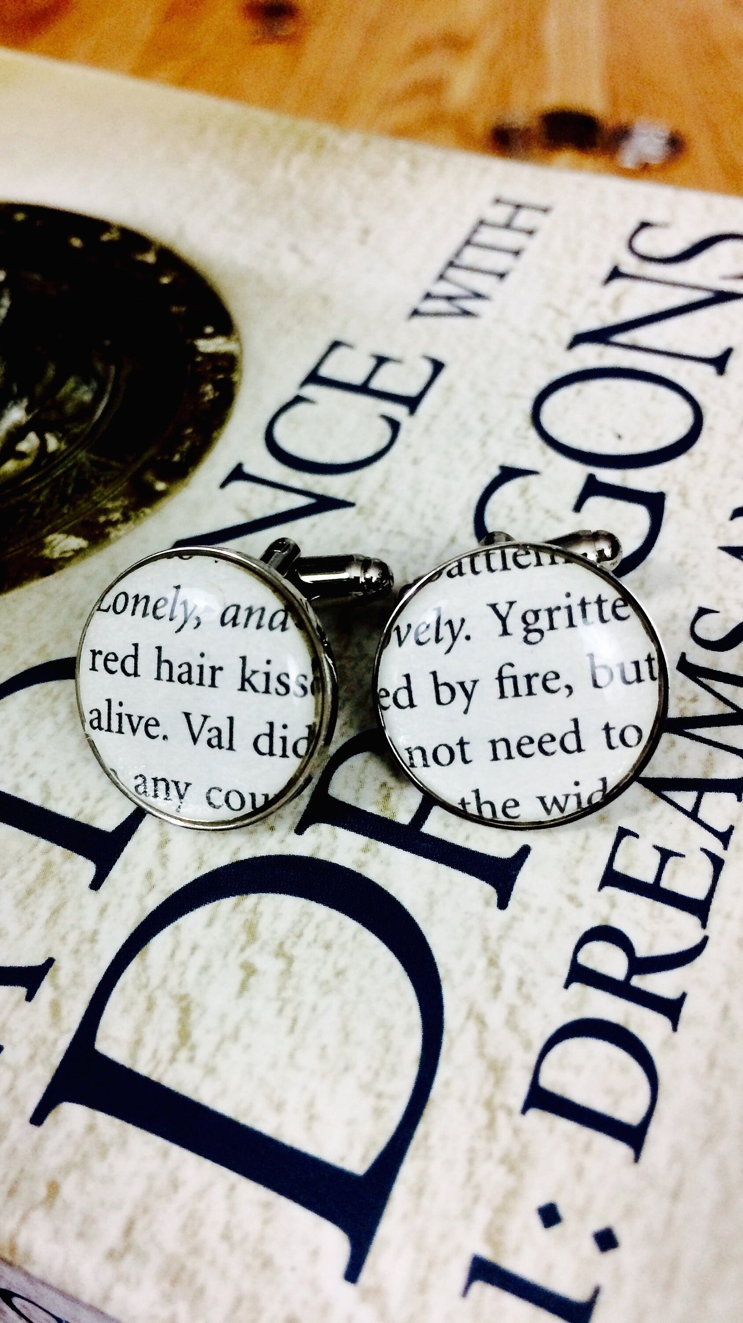 Game of Thrones Wedding cufflinks. Recycled book. Quotes. Winter is Coming. Moon of my life My Sun and Stars. Valar Morghulis. Gift for him.