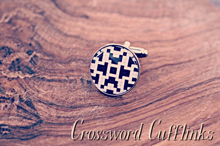 Crossword Cufflinks - Monochrome. Abstract. Geometric. Gift for dad. Crossword lover. Artistic cufflinks. Father of the Bride. Black & white