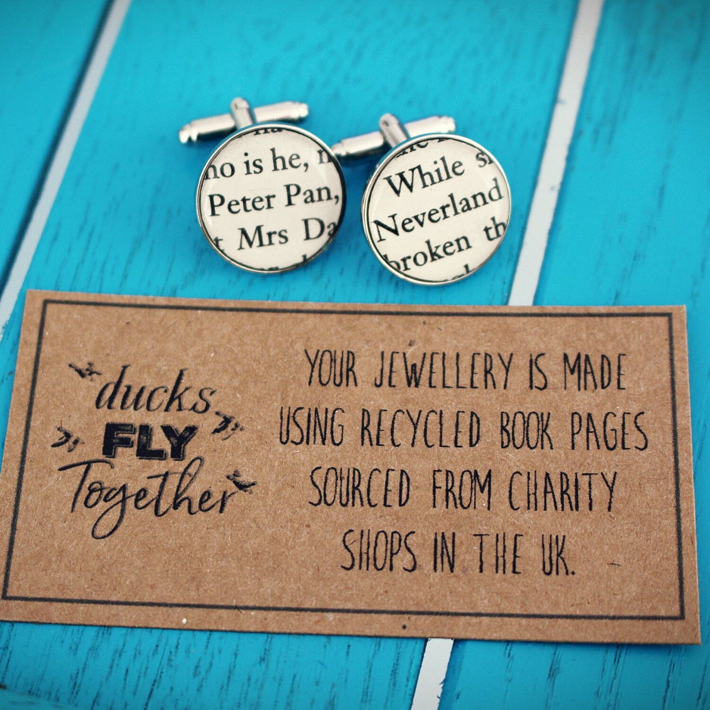 Peter Pan recycled book page cufflinks. Upcycled gift. Captain Hook. Lost Boys. Neverland. Vintage book. Wedding cufflinks. Groomsmen. Dad
