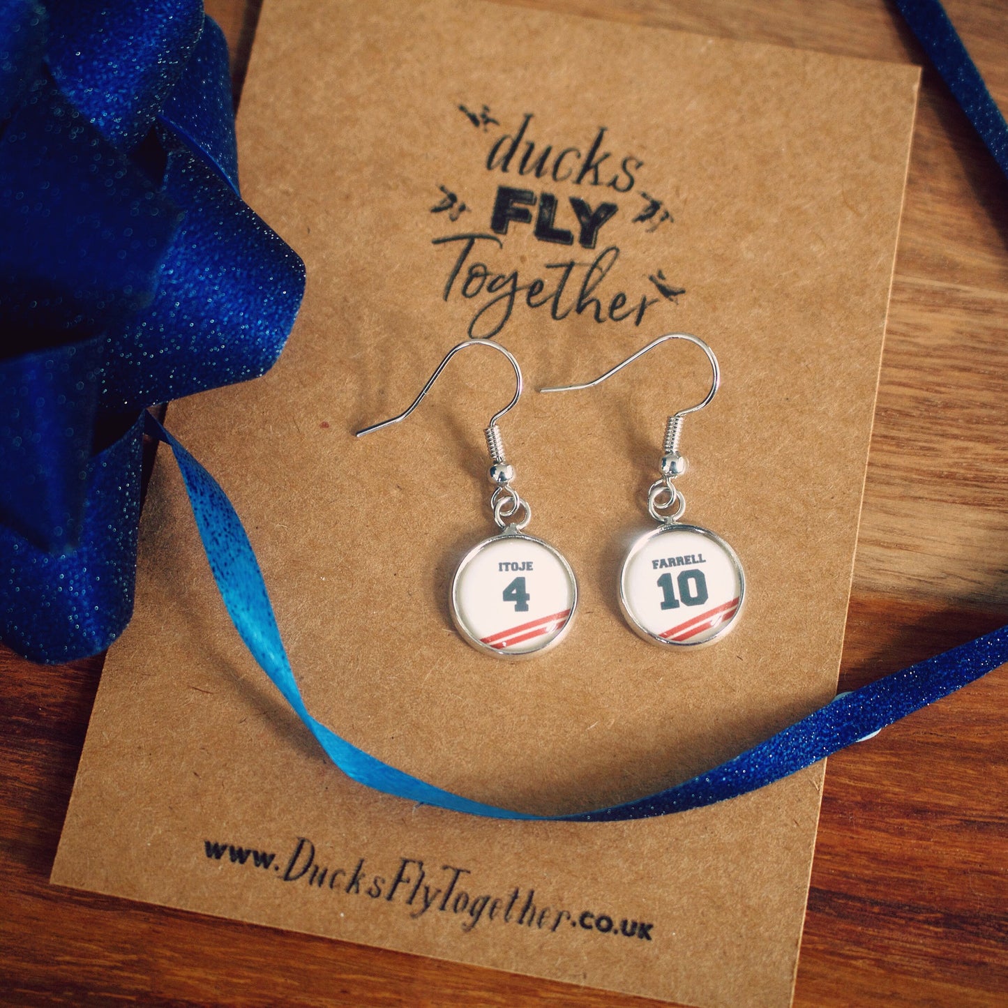 England Rugby colours Earrings. Team jersey style with personalised name & number. Favourite player. Your name. Christmas gift Rugby fan.