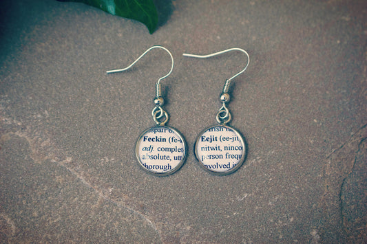 Feckin Eejit Earrings - Funny, novelty gift! Fake dictionary definitions. Irish slang. Insult gift! Mothers Day Gift. Gift for Mum.