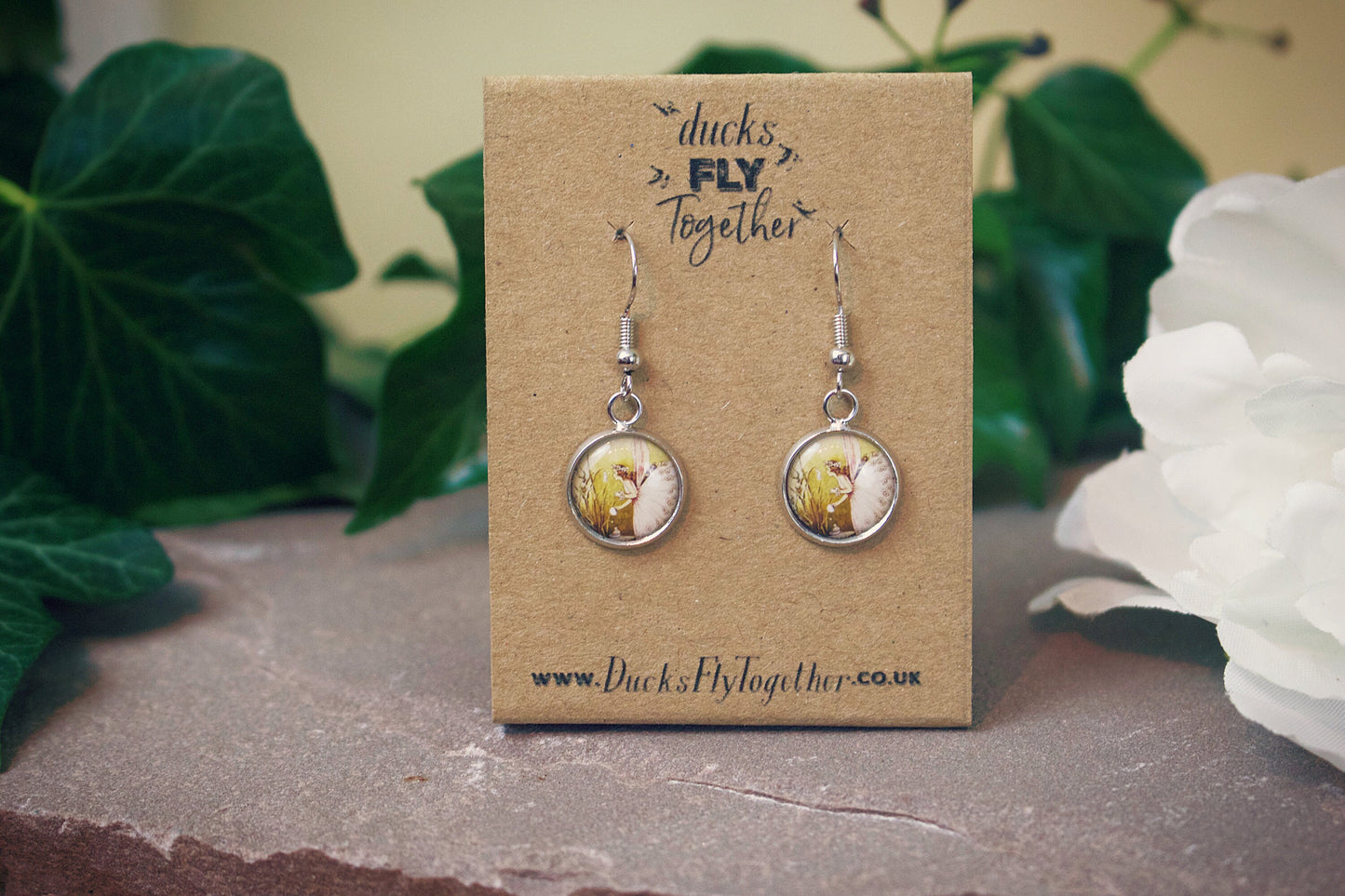 Vintage fairy illustration earrings. Children's book design. Magical. Myth. Rustic. Fantasy jewellery. Gift for her.