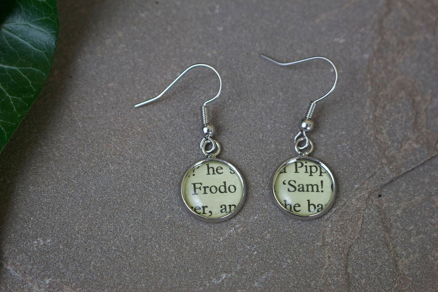 Lord of the Rings earrings - recycled books. Vintage book. Frodo. Bilbo. Gandalf. One Ring to rule them all. Gift for her. Tolkien. Wedding.