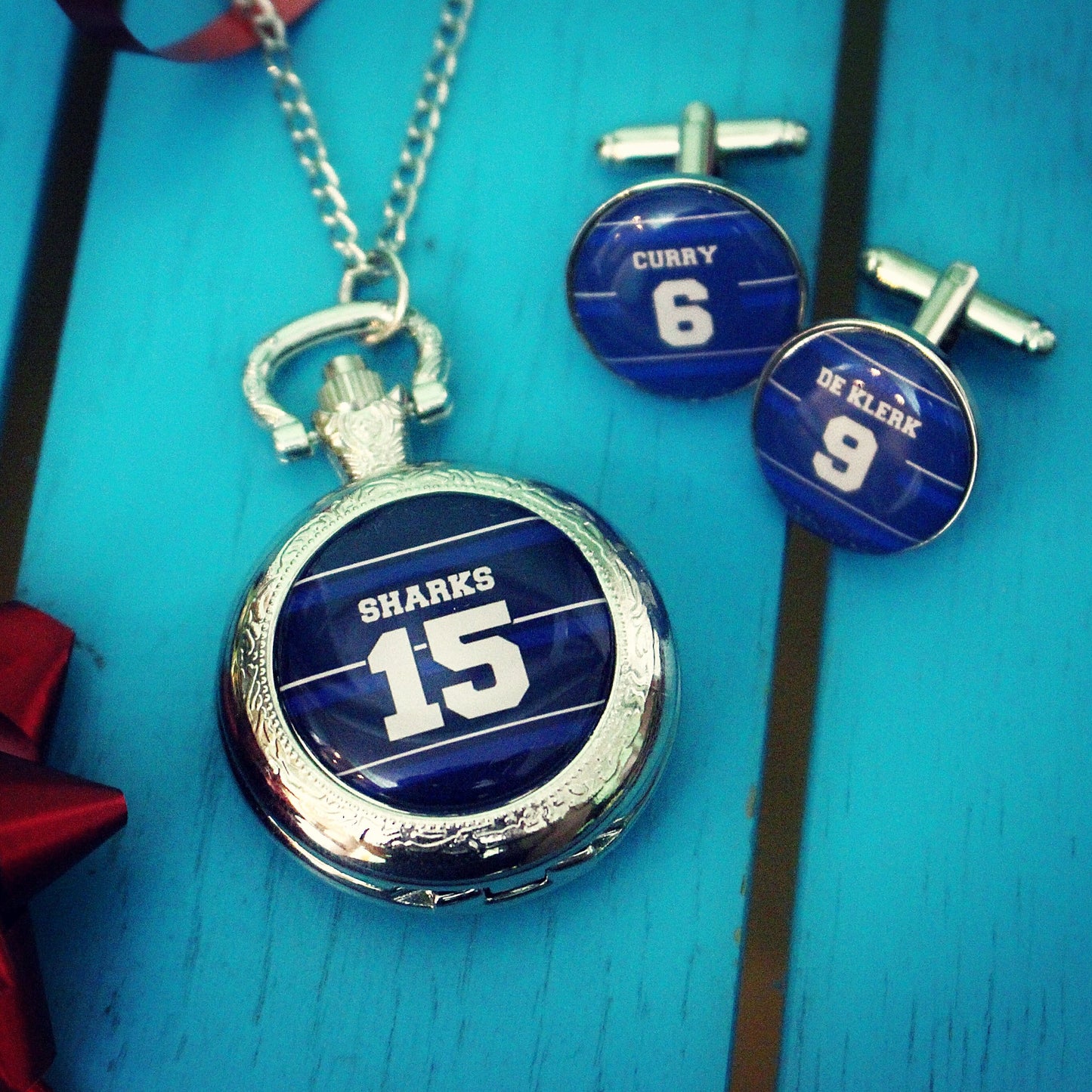 Sale Sharks Rugby Pocket Watch. Personalised gift for rugby fan. Christmas present for him. Premiership Rugby Sports shirt Your name. Dad.