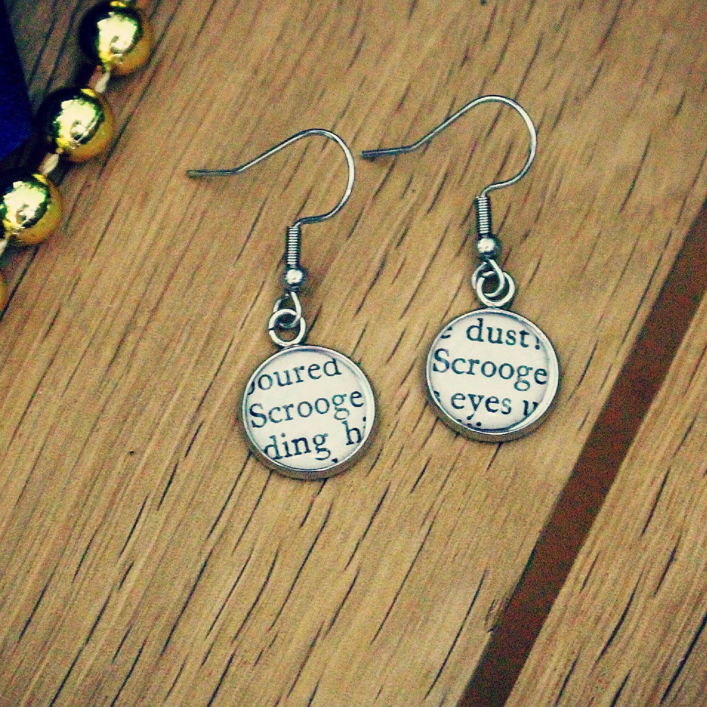 Scrooge earrings! Christmas Carol recycled book gift. Grinch. Ebenezer. Muppets. Charles Dickens. Novelty Xmas gift for her. Bah Humbug!