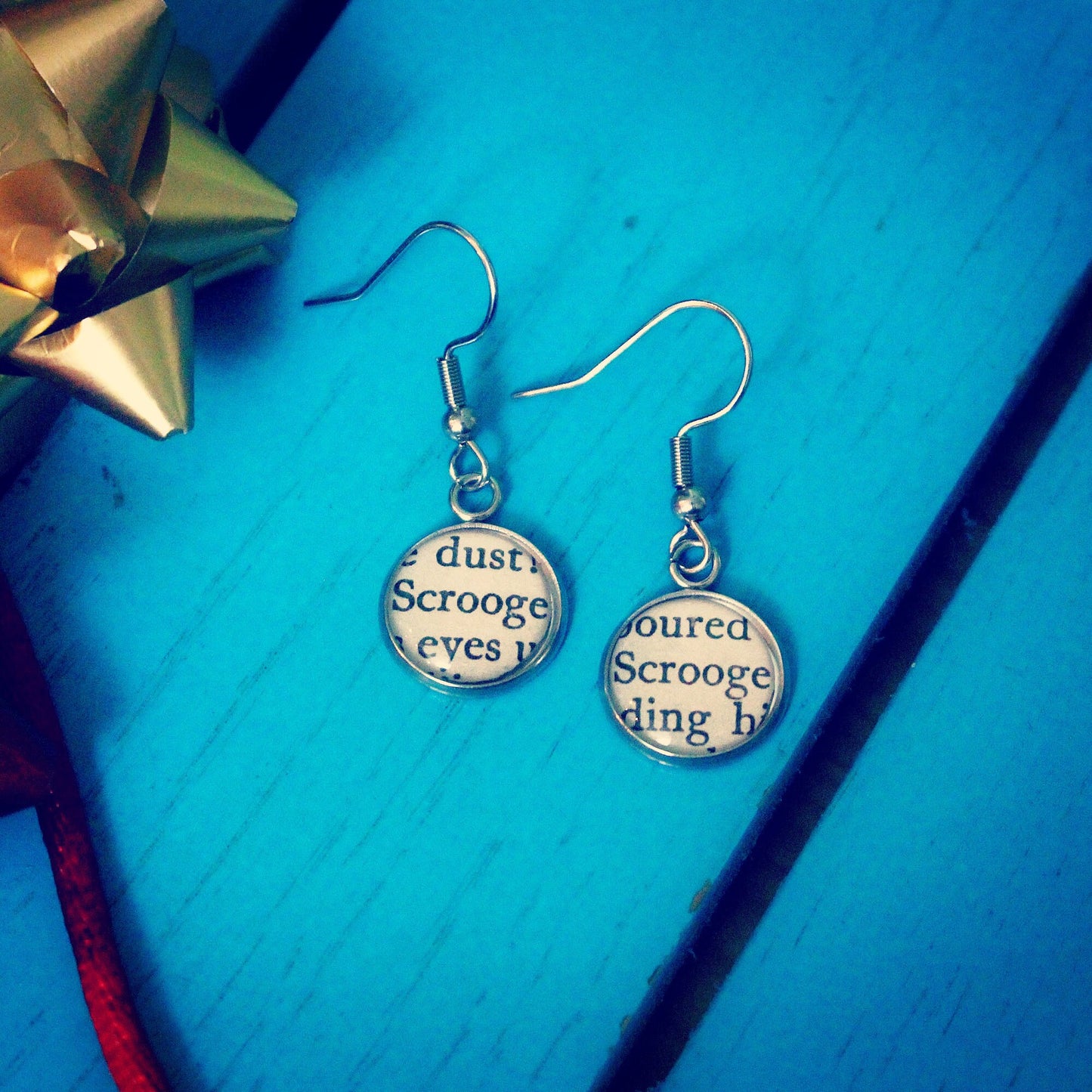 Scrooge earrings! Christmas Carol recycled book gift. Grinch. Ebenezer. Muppets. Charles Dickens. Novelty Xmas gift for her. Bah Humbug!