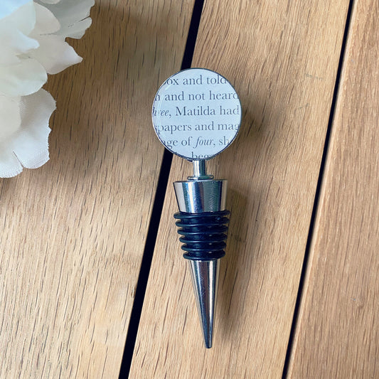 Matilda Bottle Stopper - Recycled Roald Dahl book gift. Wine lover. BFG. Witches. Wine Bottle. Alcohol present. Giant Peach. Wedding favours