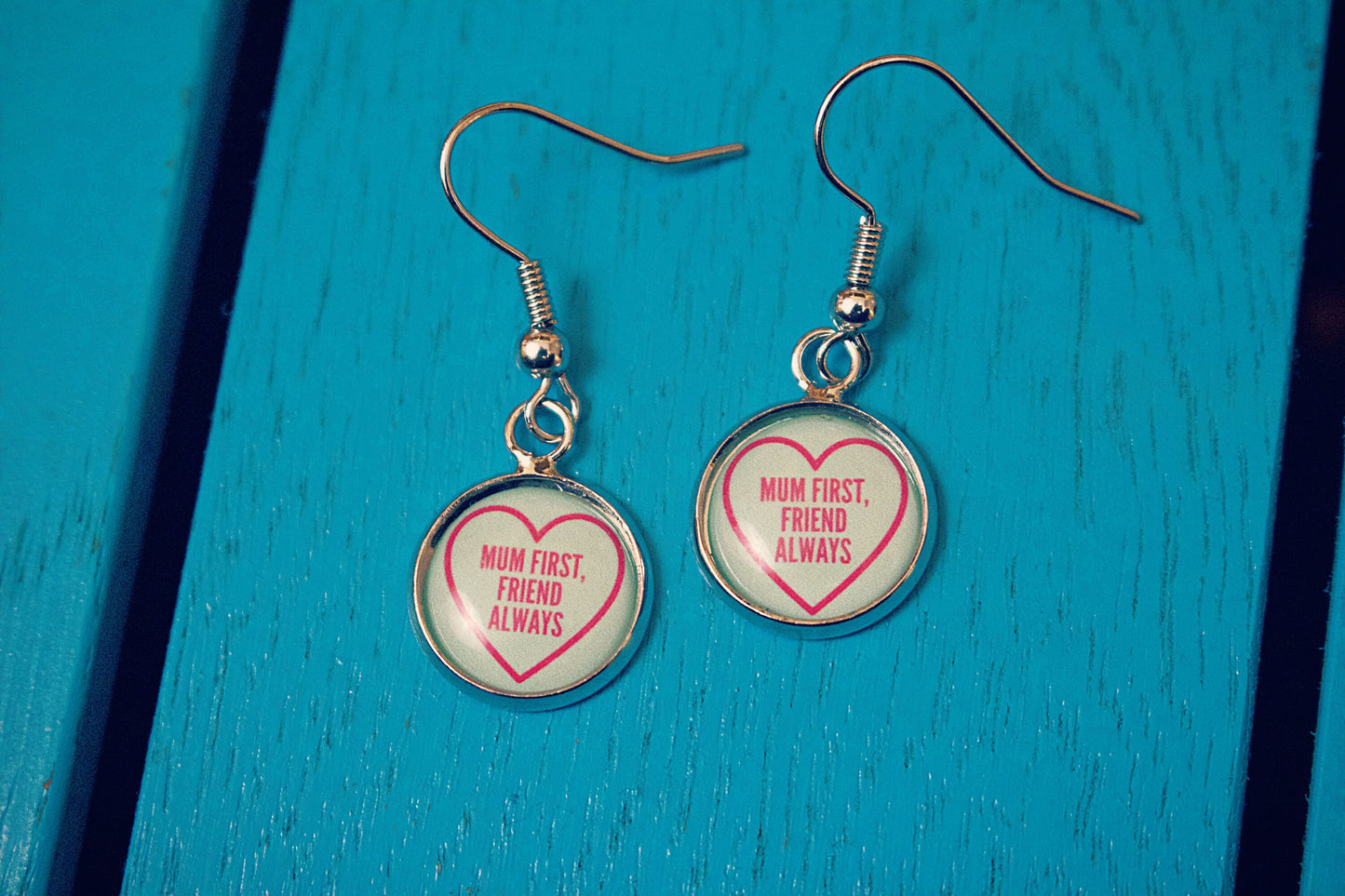 Mothers Day Love Hearts Earrings. Love You Mum! Amazing Mum! Gift for Granny. Grandmother. Retro sweets. Sweeties. Personalised message
