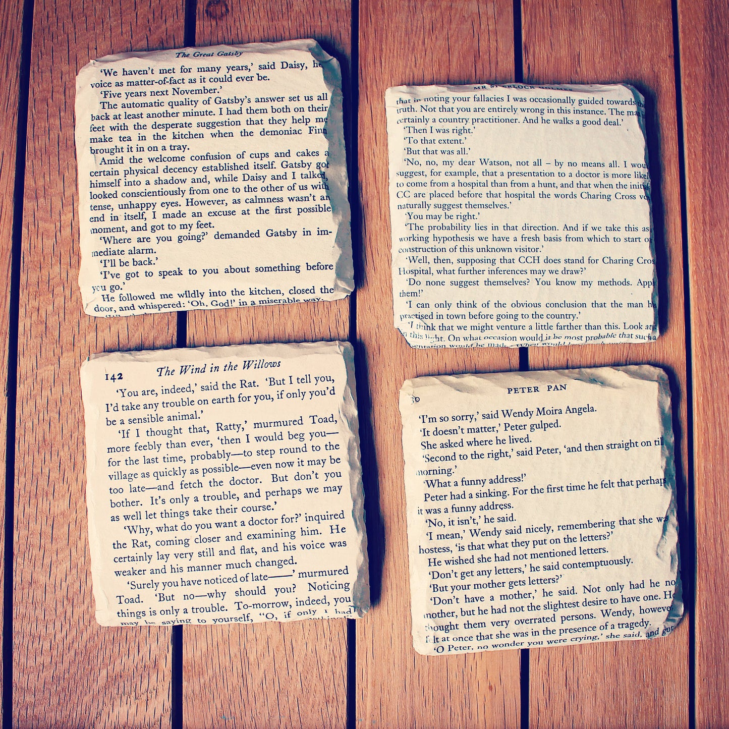 Set of 4/6 recycled The Wind in the Willows book page coasters. Ratty Mole Mr Toad. Themed Wedding. Vintage book lover. Home office decor.