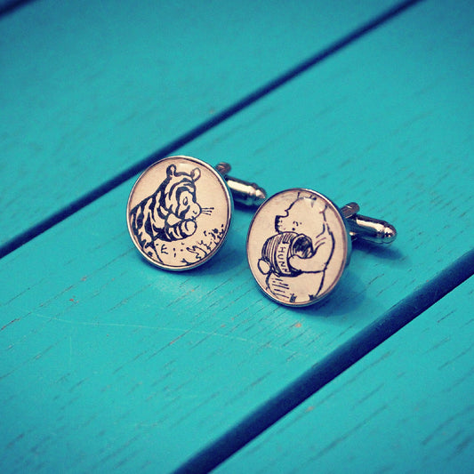 Winnie the Pooh cufflinks - Vintage book cufflinks - Pooh, Piglet, Tigger, Eeyore - Recyled book - Gift for him. Gift for dad. Novelty gift