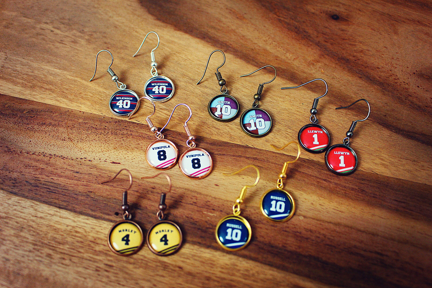 Your Team Colours Earrings! Sports Shirt Name and Number. Football Lover Gift for Rugby Fan. Sporty gift for her. Stocking filler. Supporter