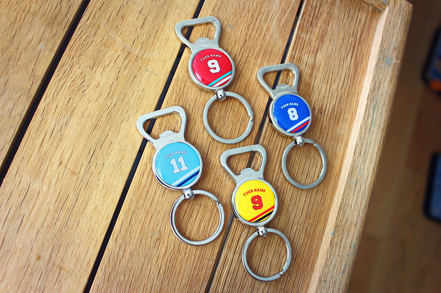Football Team Colours Bottle Openers Your team shirt with name and number Personalised sports jersey jewellery Gift for football fan Alcohol