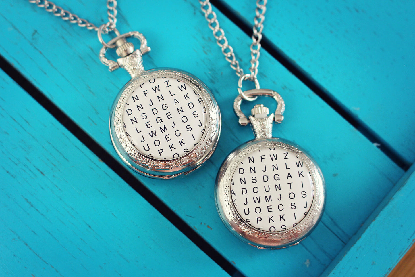 Wordsearch Inspired Pocket Watch. Gift for dad. Crossword Puzzles Word finder game. Hidden message gift. Secret word. Funny gift for him.