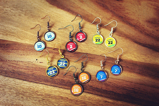 Your Team Colours Earrings! Sports Shirt Name and Number. Football Lover Gift for Rugby Fan. Sporty gift for her. Stocking filler. Supporter