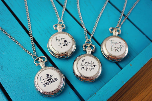 Wedding Party Pocket Watches. Team Groom Groom Squad Bride Tribe Team Bride. Groomsmen Groomswoman Best Man Bridesman Father of the Bride