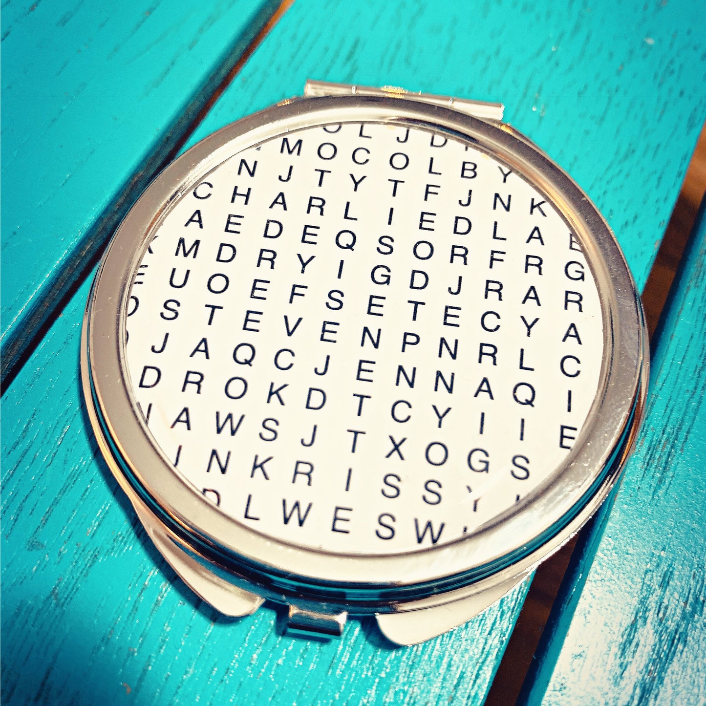 Wordsearch Pocket Mirror. Personalised Word Search Puzzle Gift. Hidden Words Pocket Mirror. Crossword. Custom made gift for her. Bridesmaid.