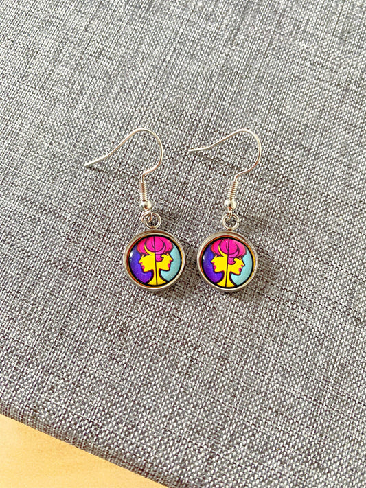 Gemini Earrings. Horoscope Symbol Necklace. Zodiac Sign Jewellery. Astrology Earrings. Pop Art Colourful Pendant. Star Sign Gift. Twins.