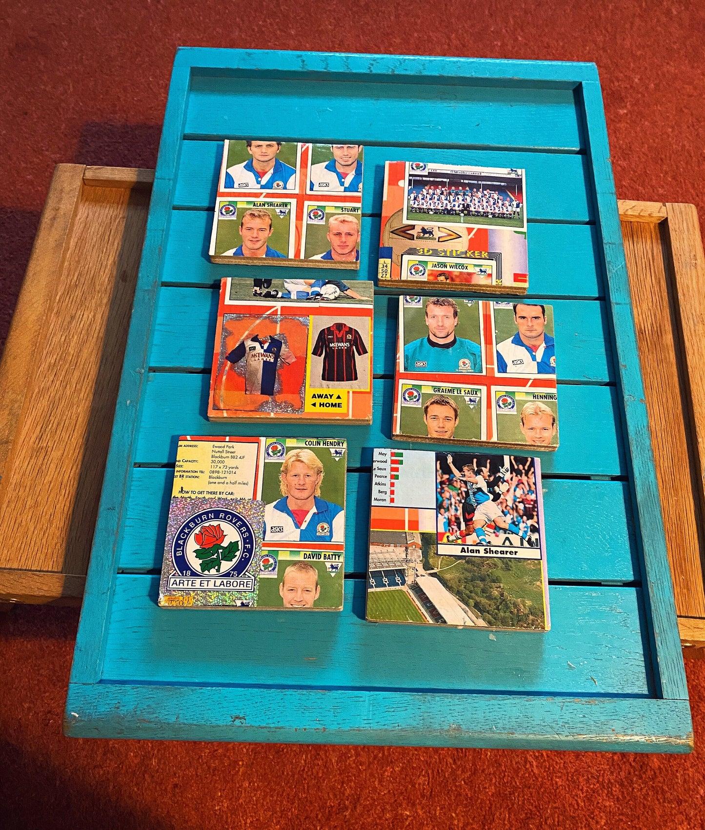 Vintage Sticker Book Blackburn Rovers Football Coasters. Upcycled Football Gift. Man Cave Home Decor. Retro Football Gift for Dad.