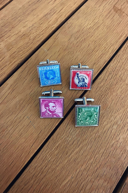 Vintage Stamp Cufflinks. Historic Postal Stamp Gift. Stamp Collector Rare mail stamps. Wedding Groom Cufflinks, Tie Bar, Tie Slide, Tie Clip