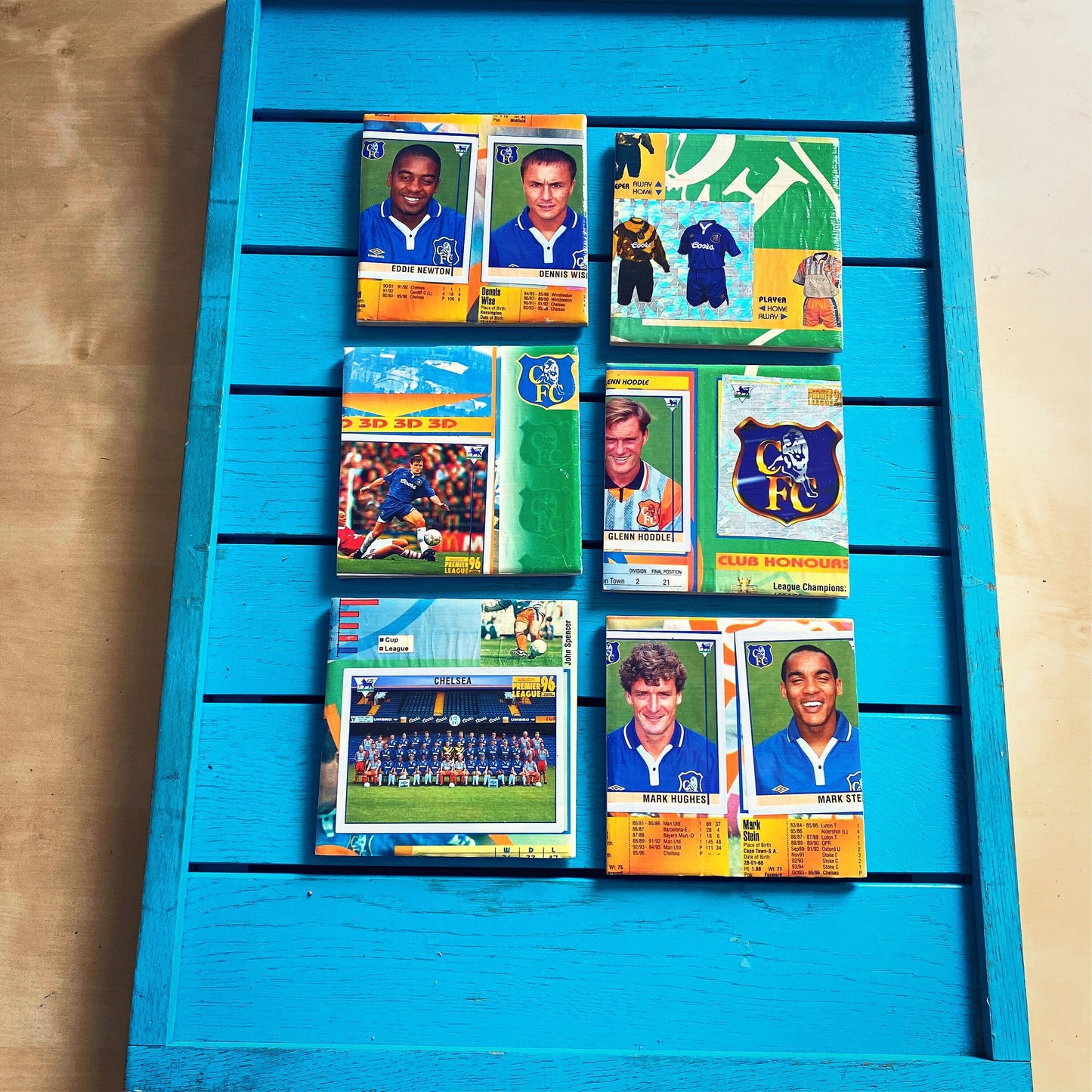 Vintage Sticker Book Chelsea Football Coasters. Upcycled Football Gift. Man Cave Home Decor. Retro Football Gift for Dad. 90s