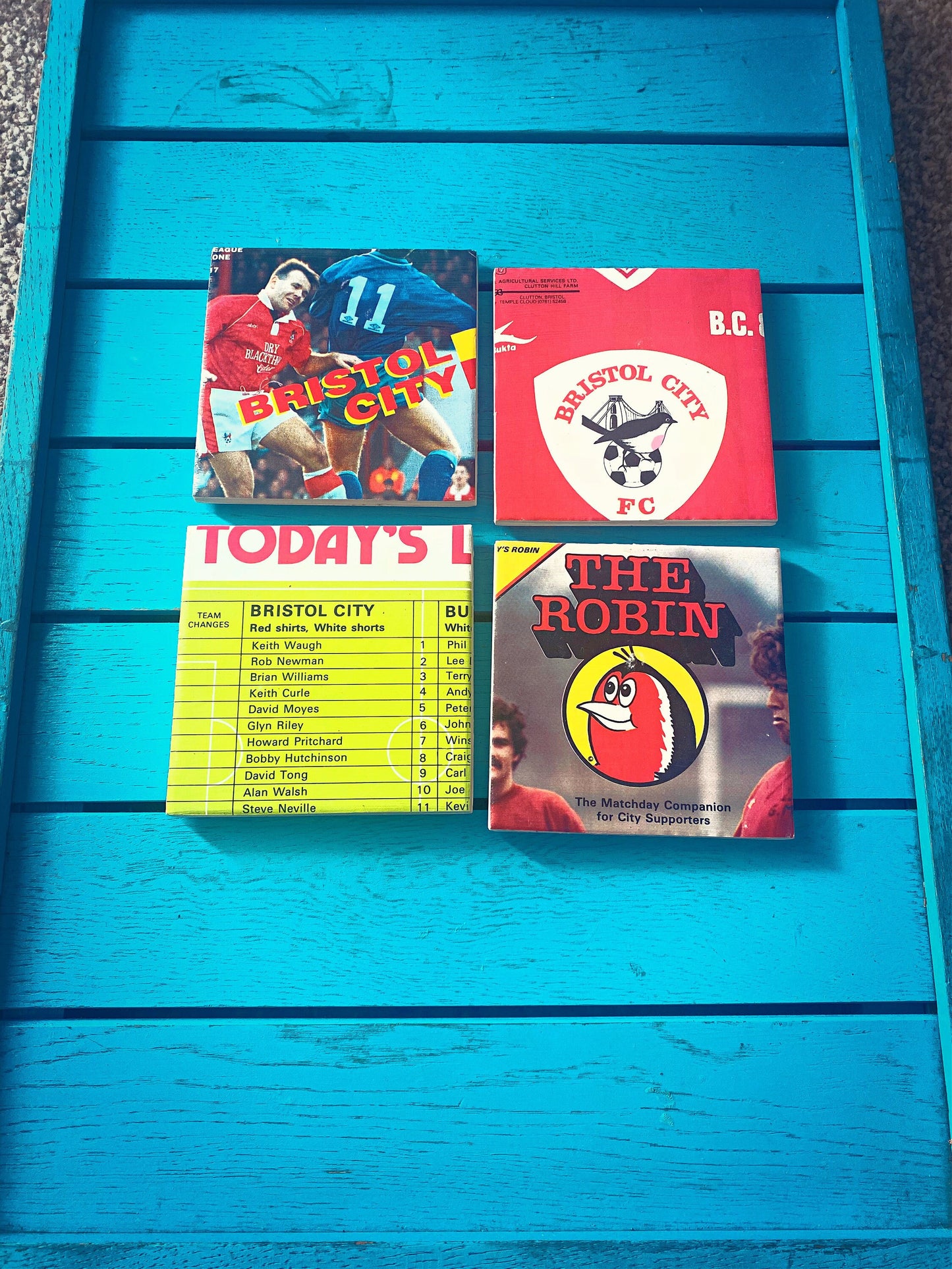 Vintage Bristol City Football Programme Coasters. Upcycled Football Gift. Man Cave Home Decor. Retro Football Gift for Dad.