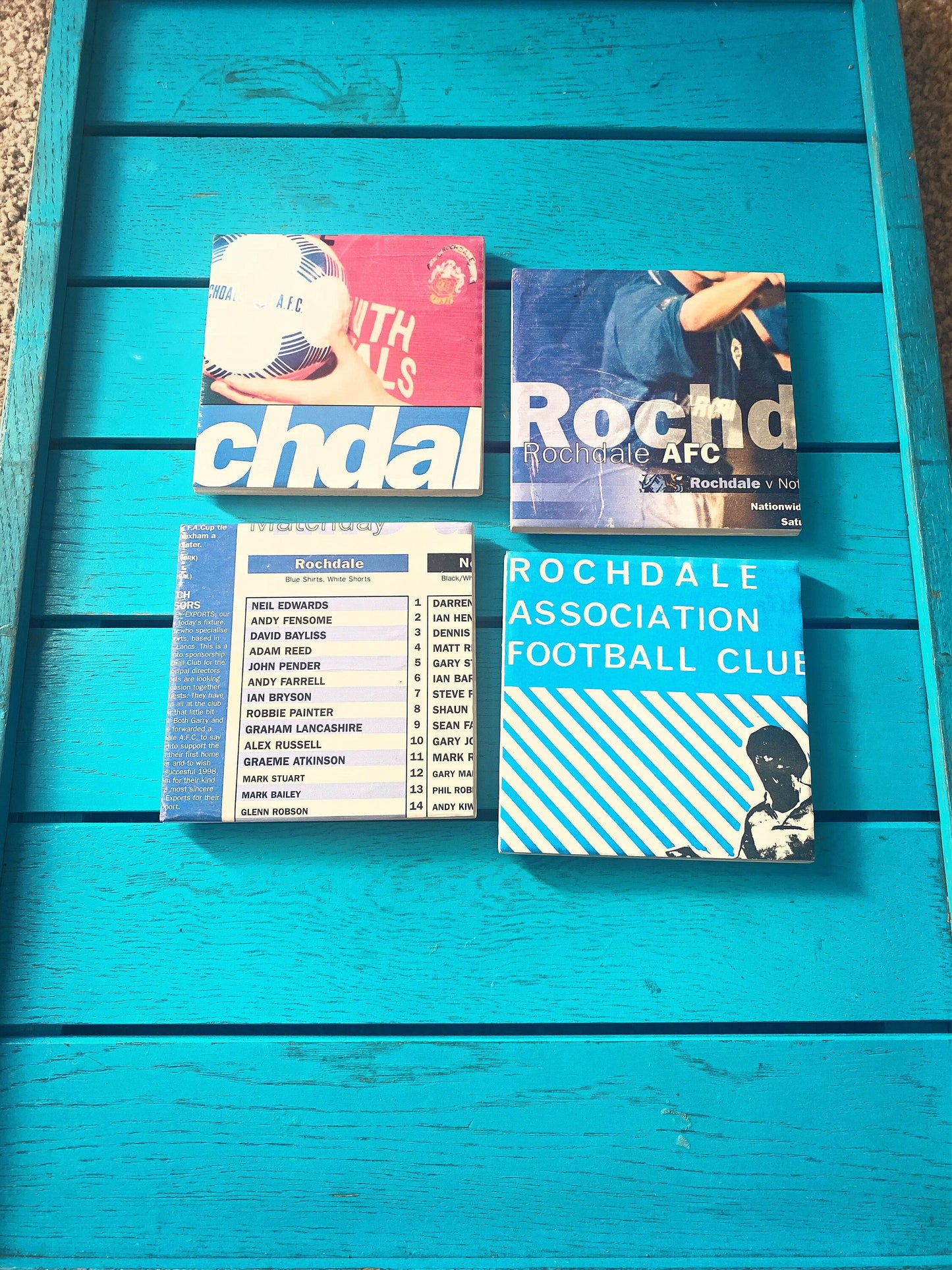 Vintage Rochdale AFC Football Programme Coasters. Upcycled Football Gift. Man Cave Home Decor. Retro Football Gift for Dad.