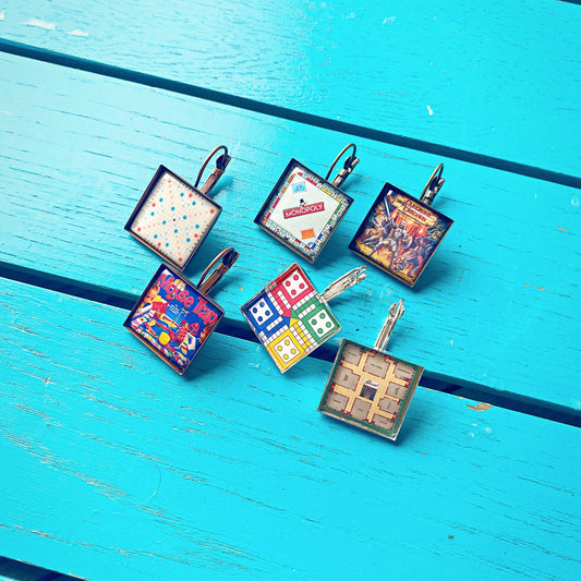 Retro Board Game Earrings. Iconic Games Gift. Bridesmaid Wedding Jewellery. Gamer Gift. Themed Wedding. Video Game. Geek. Leverback Earrings