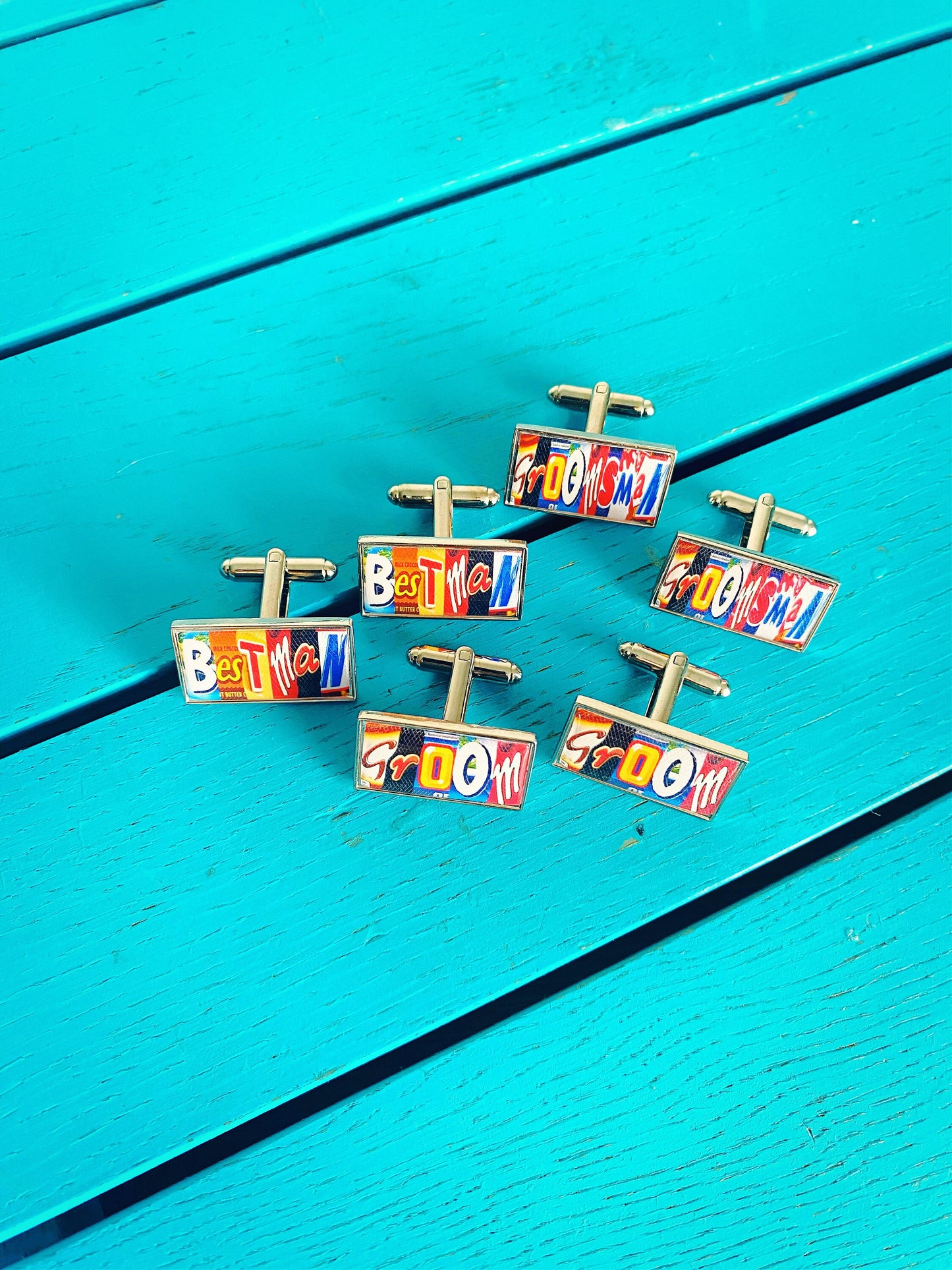 Custom Film TV Title Cufflinks. Personalised Name with Movie Font. Groom Best Man Groomsmen. Your Name. Novelty Tie Bar. Iconic Film Poster.