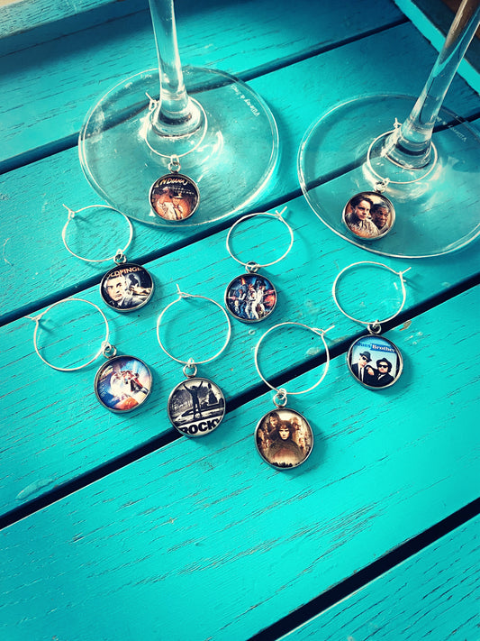 Movie Poster Wine Charms. Personalised Film Lover Gift. Iconic Movies. Movie Night Decor. Film Themed Party. Cinema Wedding.