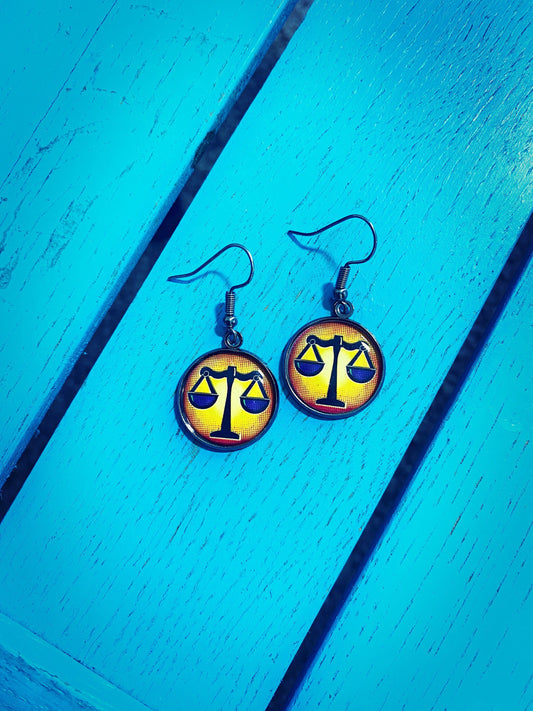 Libra Earrings. Horoscope Symbol Necklace. Zodiac Sign Jewellery. Astrology Earrings. Pop Art Colourful Pendant. Star Sign Gift. Scales.