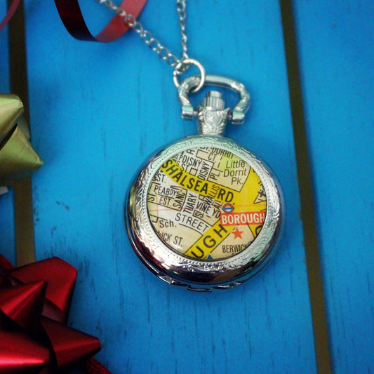 Personalised map pocket watch. Special place gift. Favourite location. Groom. Groomsmen. Upcycled gift. First date/kiss/home. Vintage map.