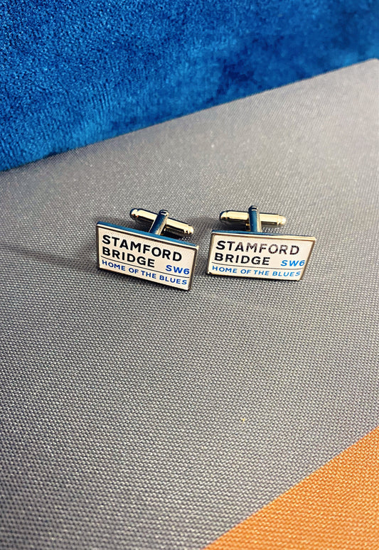 Chelsea Football Stadium Cufflinks. Stamford Bridge Stadium. Gift for Chelsea Fan. Road Sign Tie Bar. Personalised Street Name.