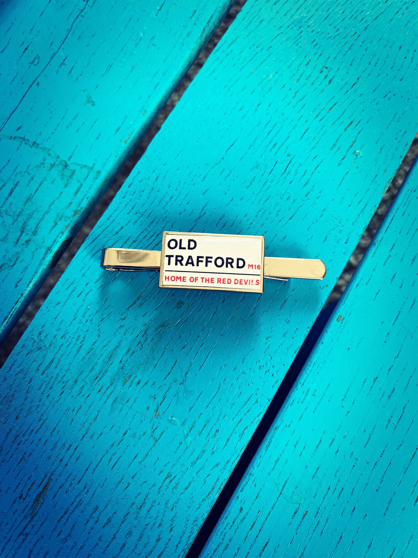 Manchester United Football Stadium Cufflinks. Old Trafford Stadium. Gift for Man Utd Fan. Road Sign Tie Bar. Personalised Street Name.
