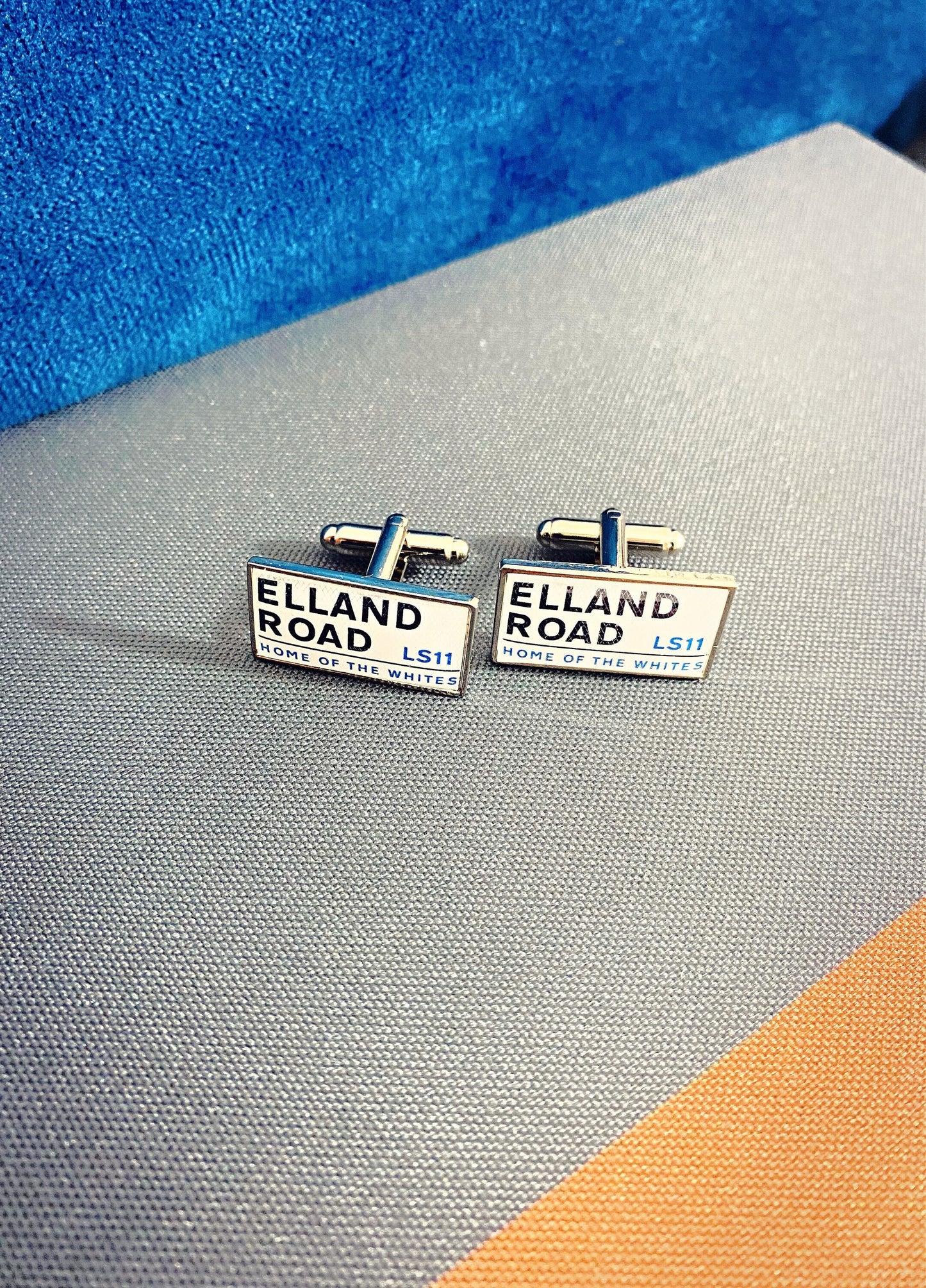 Leeds United Football Stadium Cufflinks. Elland Road Stadium. Gift for Leeds Fan. Road Sign Tie Bar. Personalised Street Name.