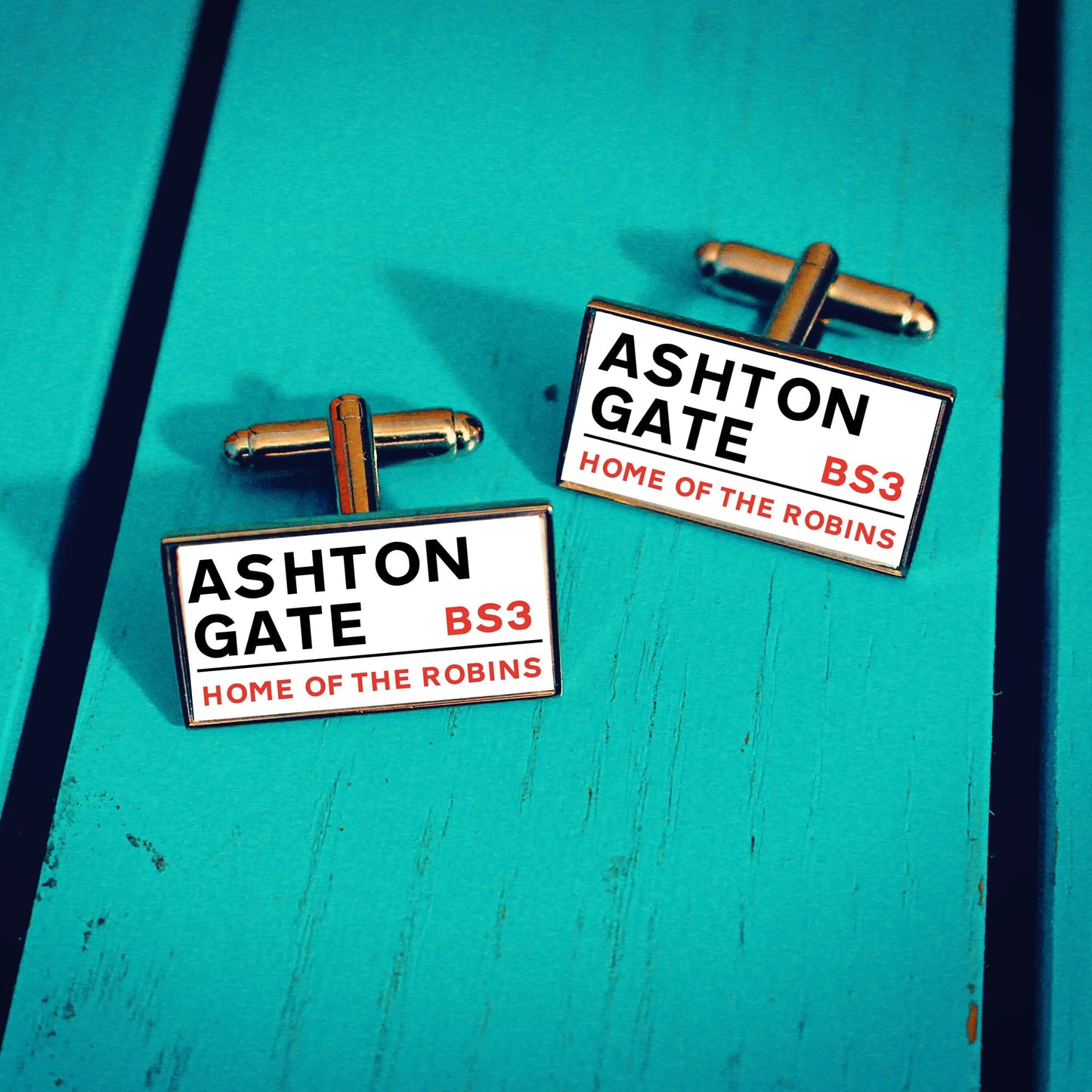 Bristol City Football Stadium Cufflinks. Ashton Gate Stadium. Gift for Robins Fan. Road Sign Tie Bar. Personalised Street Name. Christmas