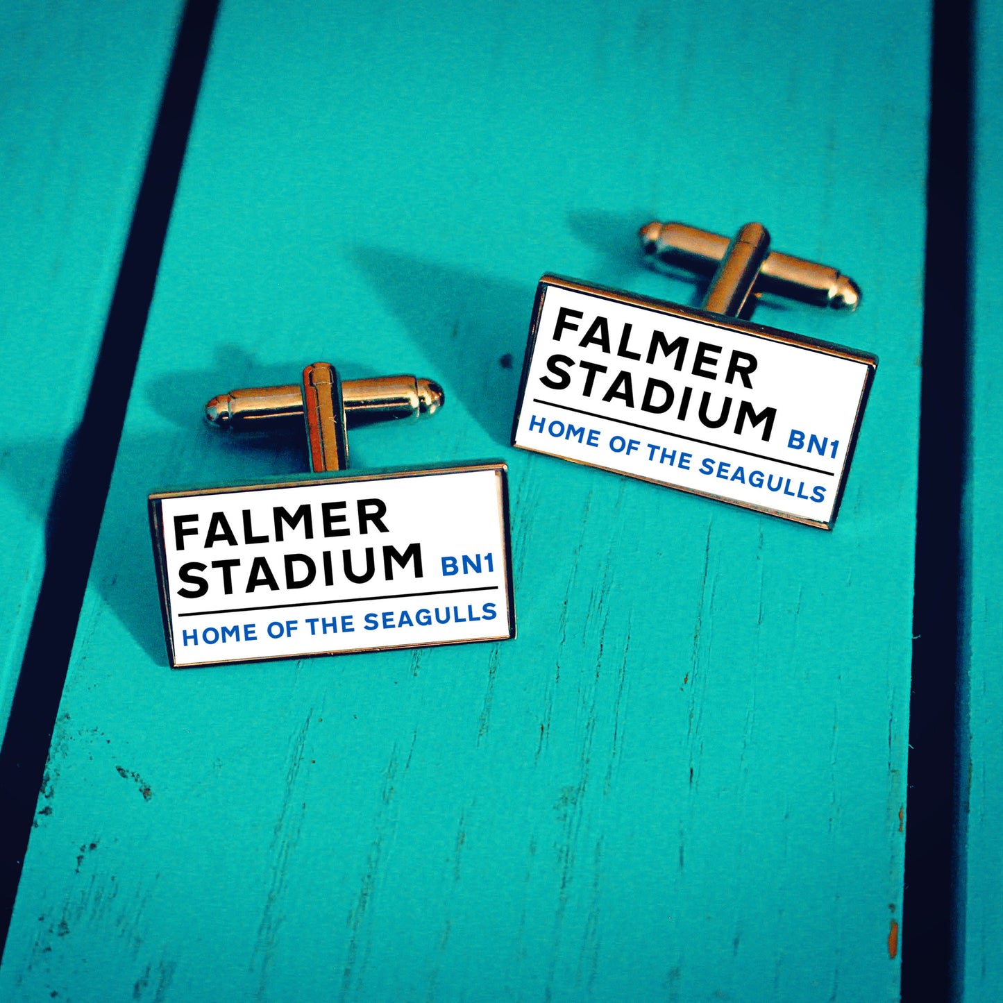 Brighton And Hove Albion Football Stadium Cufflinks. Amex Stadium. Falmer. Gift for Seagulls Fan. Road Sign Tie Bar Personalised Street name