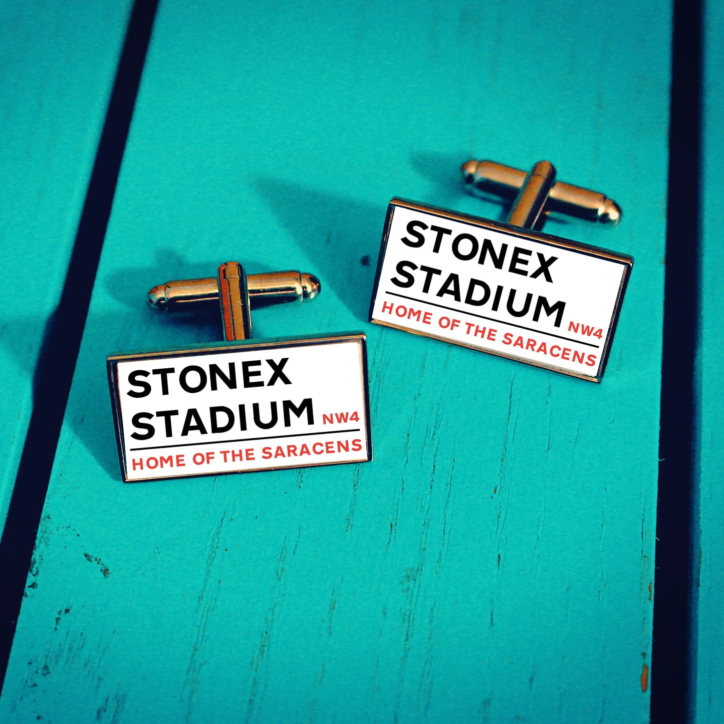 Saracens Rugby Stadium Cufflinks. StoneX Stadium. Gift for Sarries Fan. Road Sign Tie Bar Personalised Street Name. Christmas