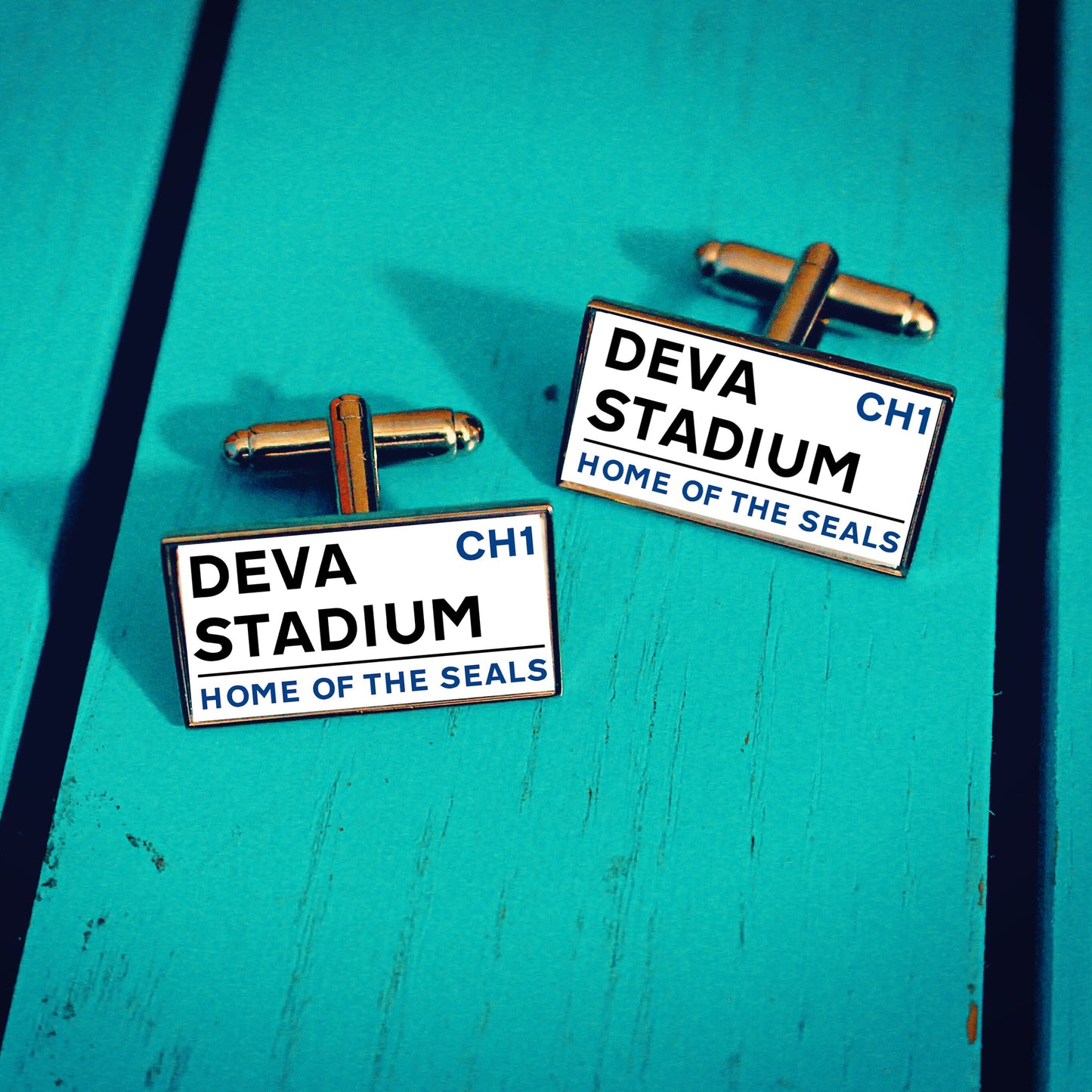 Chester Football Stadium Cufflinks. DevaStadium. Gift for Seals Fan. Road Sign Tie Bar Personalised Street Name. Christmas