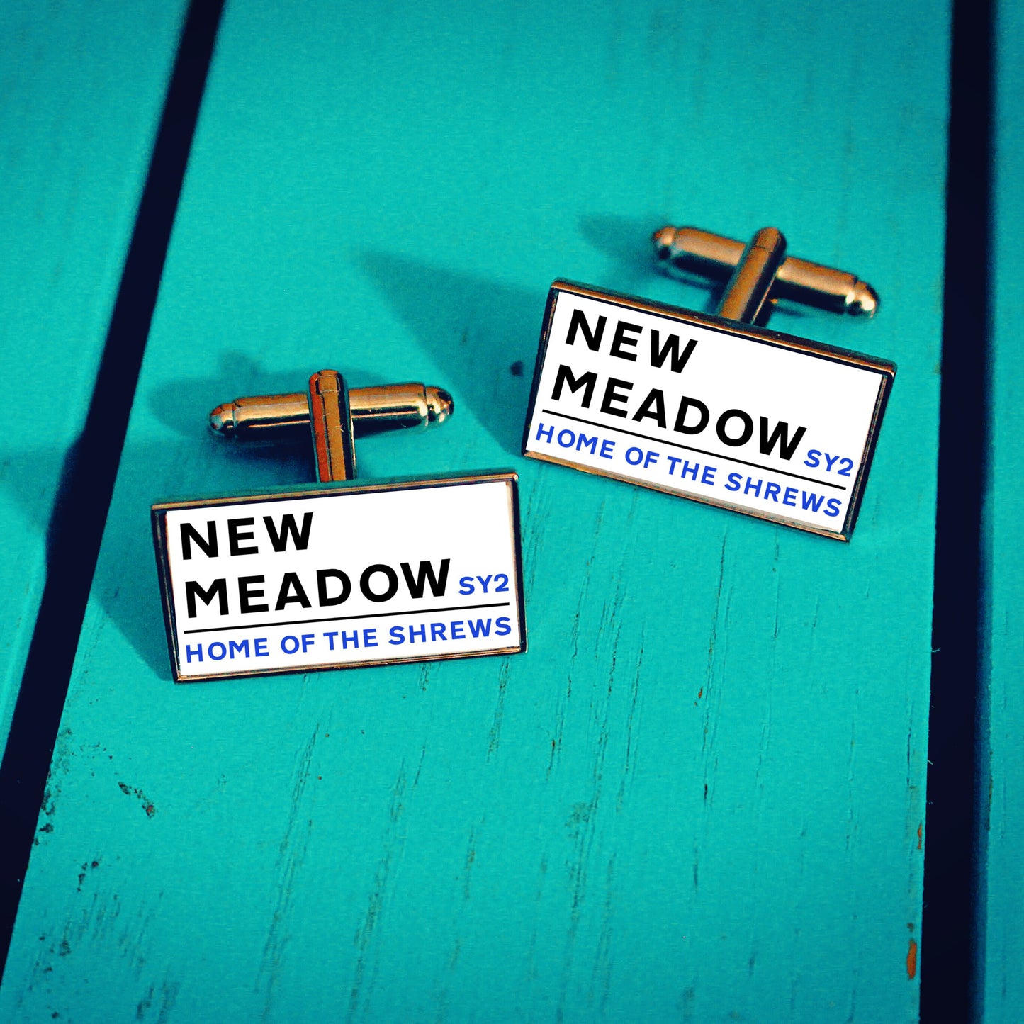 Shrewsbury Town Football Stadium Cufflinks. The New Meadow Stadium. Gift for Shrews Fan. Road Sign Tie Bar Personalised Street Name. Salop.