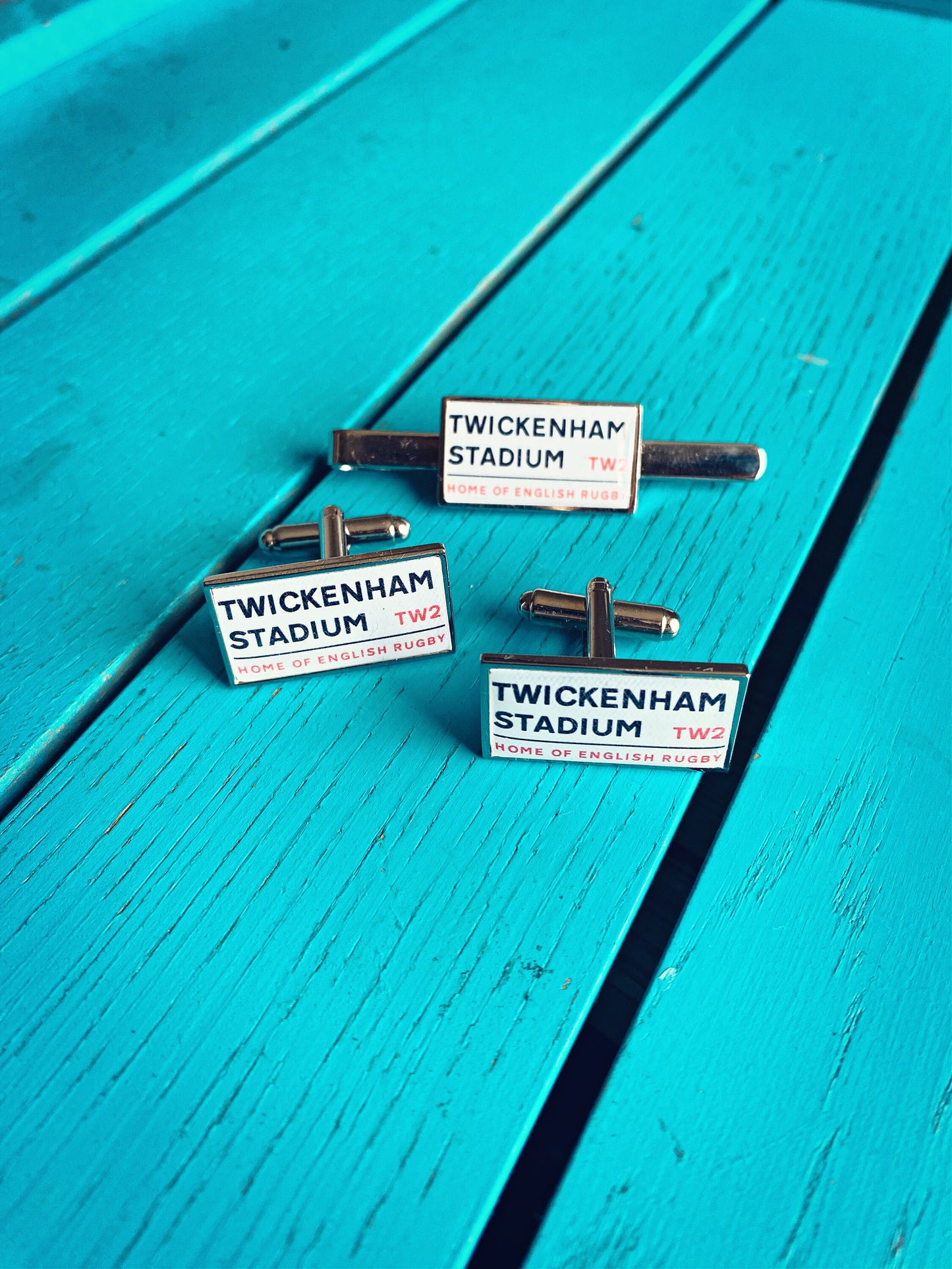 England Rugby Stadium Cufflinks. Twickenham Stadium. Gift for Rugby Fan. Road Sign Tie Bar Personalised. Christmas. Swing Low Sweet Chariot.