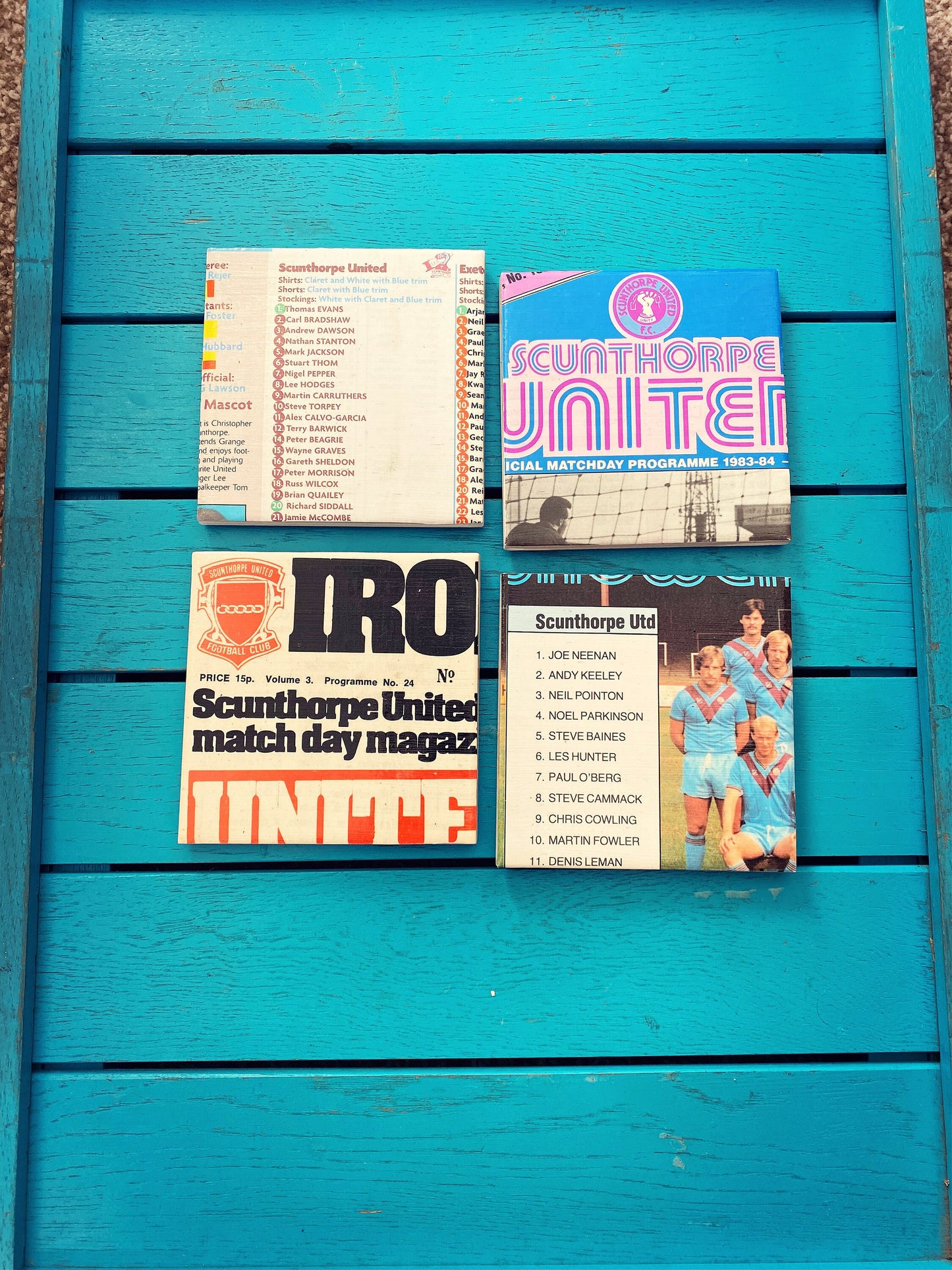 Vintage Scunthorpe United Football Programme Coasters. Upcycled Football Gift. Man Cave Home Decor. Retro Football Gift for Dad.