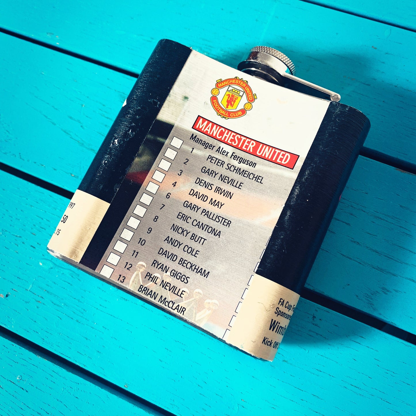 Vintage Manchester United Football Programme Hip Flask. Upcycled Football Gift. Groomsman. Football Gift for Dad. Unique Whiskey. Man Utd