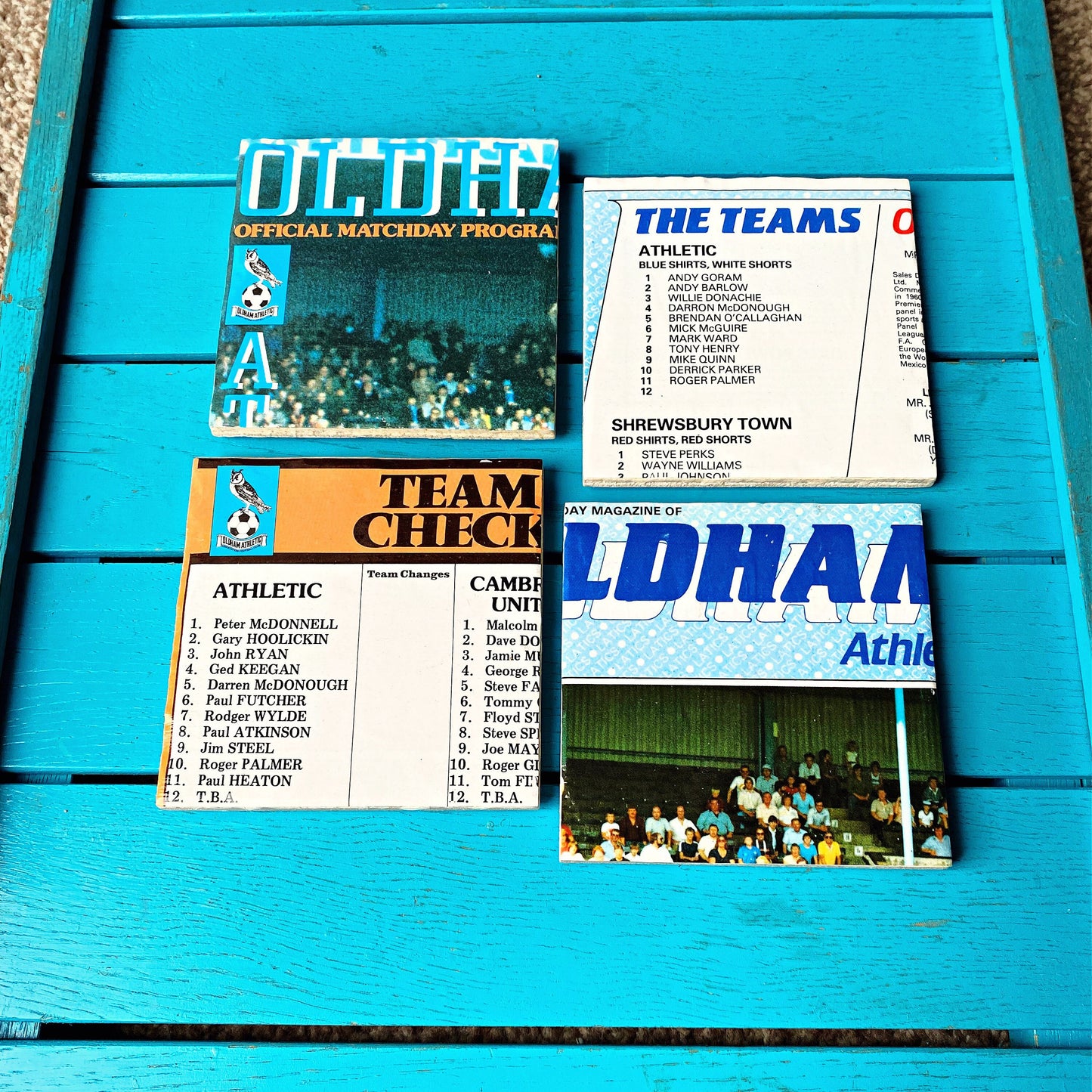 Vintage Oldham Athletic Football Programme Coasters. Upcycled Football Gift. Man Cave Home Decor. Retro Football Gift for Dad.