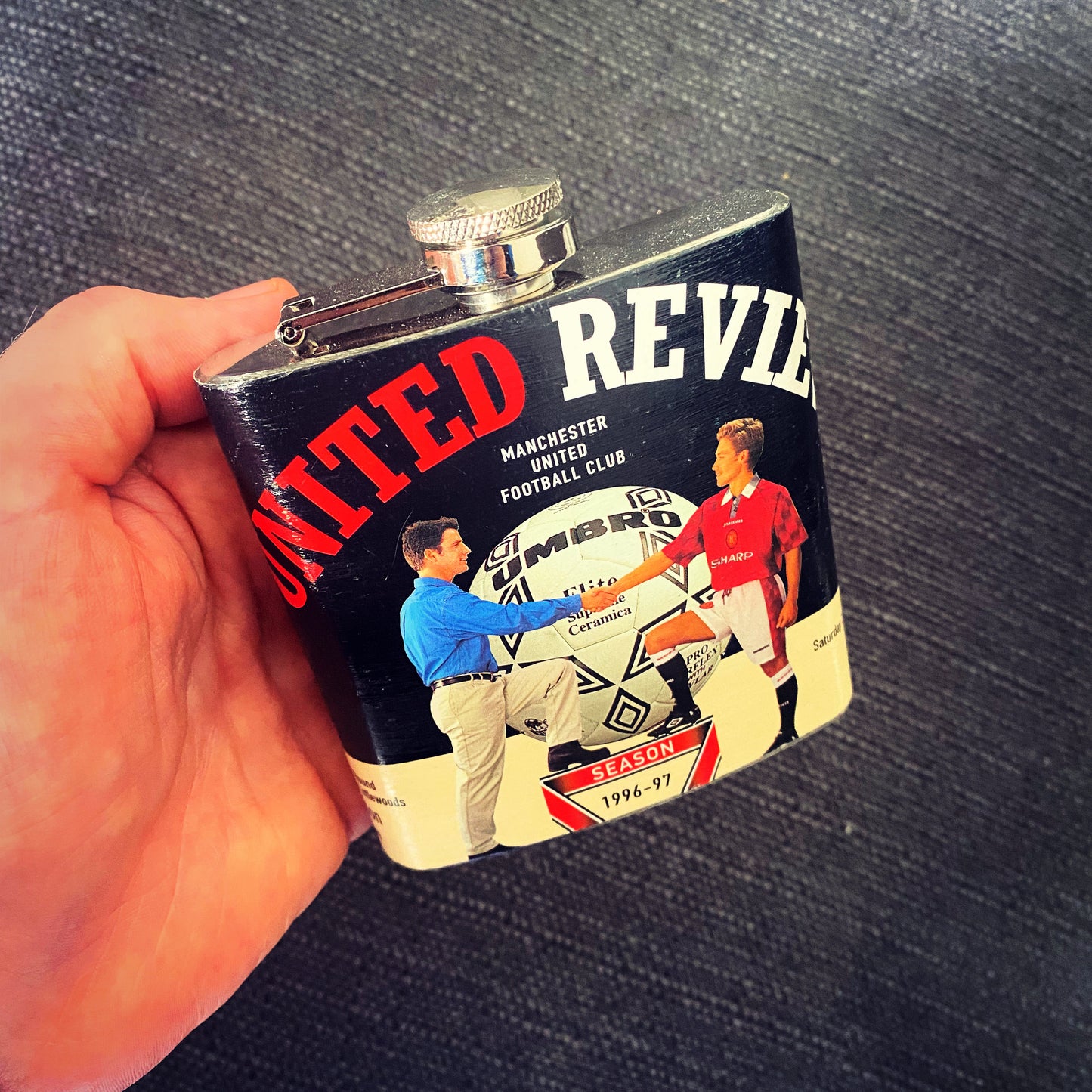 Vintage Manchester United Football Programme Hip Flask. Upcycled Football Gift. Groomsman. Football Gift for Dad. Unique Whiskey. Man Utd