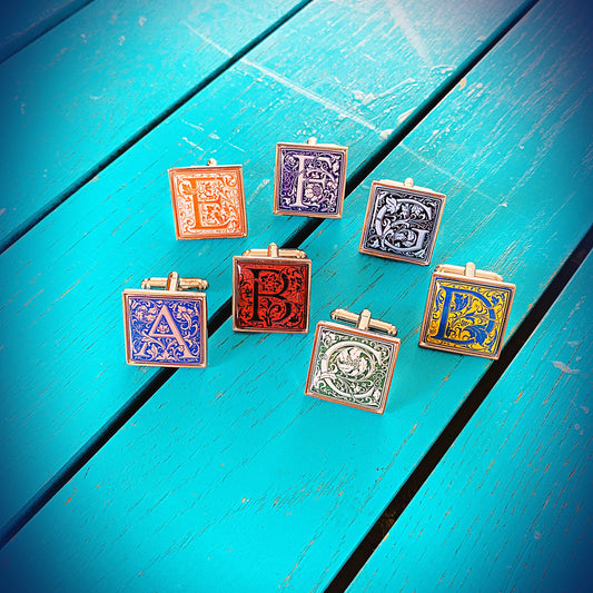 Wedding Cufflinks. Drop Capitals. Ornate Initials. Groom. Groomsmen. Monogram. Literature Initial Cufflinks. Personalised Lettering.